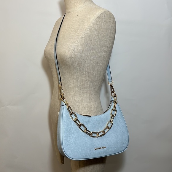 Cora Large Pebbled Leather Chain-Link Crossbody Bag - Picture 1 of 11
